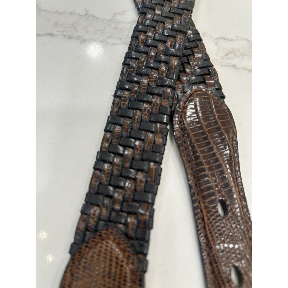 Brighton Brown & Black Leather Braided Belt P4100 Croc Embossed Mens Sz 40 - Picture 7 of 13